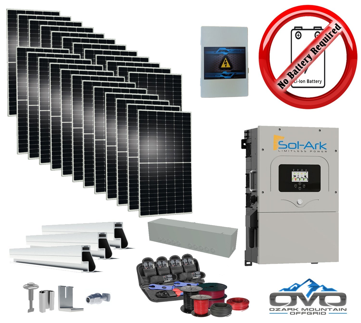 12KW Complete Offgrid Solar Kit + 15K Sol-Ark Inverter +13.2KW Solar with Mounting Rails and Wiring