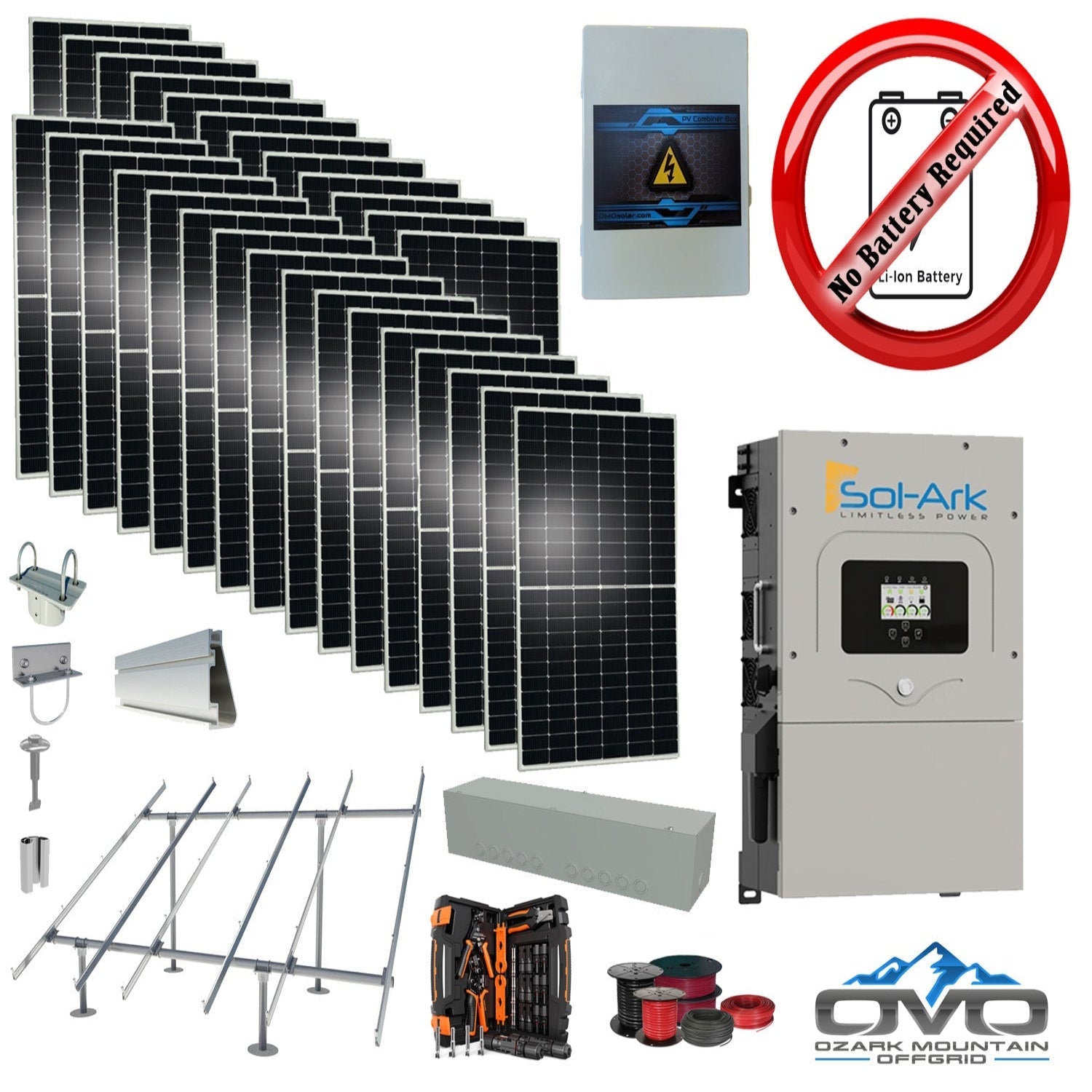 15KW Complete Offgrid Solar Kit + 15K Sol-Ark Inverter +15.4KW Solar with Ground Mount Rails and Wiring