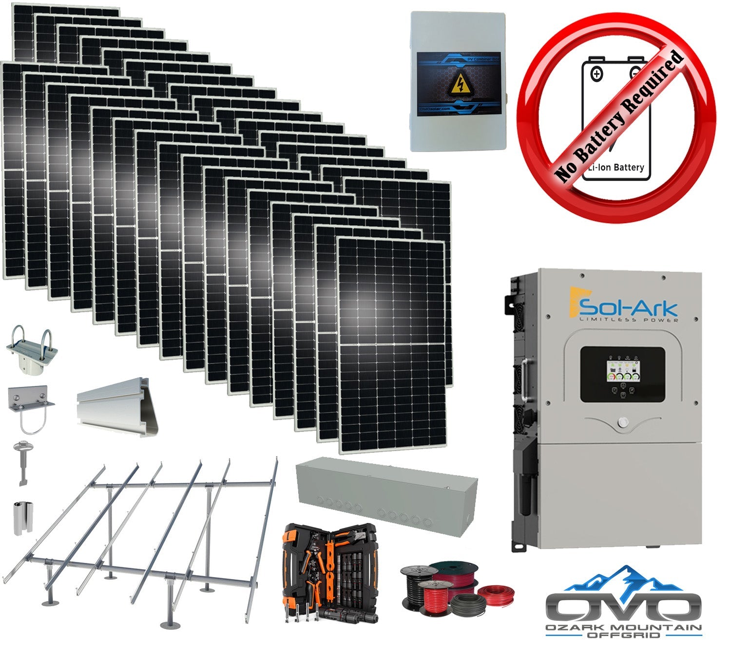 17KW Complete Offgrid Solar Kit + 15K Sol-Ark Inverter +17.6KW Solar with Ground Mount and Wiring