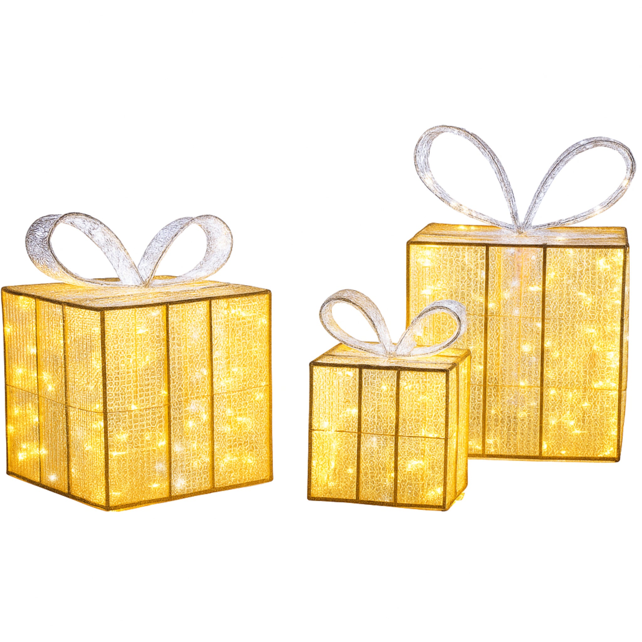 Giant Pre-Lit LED Gift Boxes (3) - Warm White & Cool White