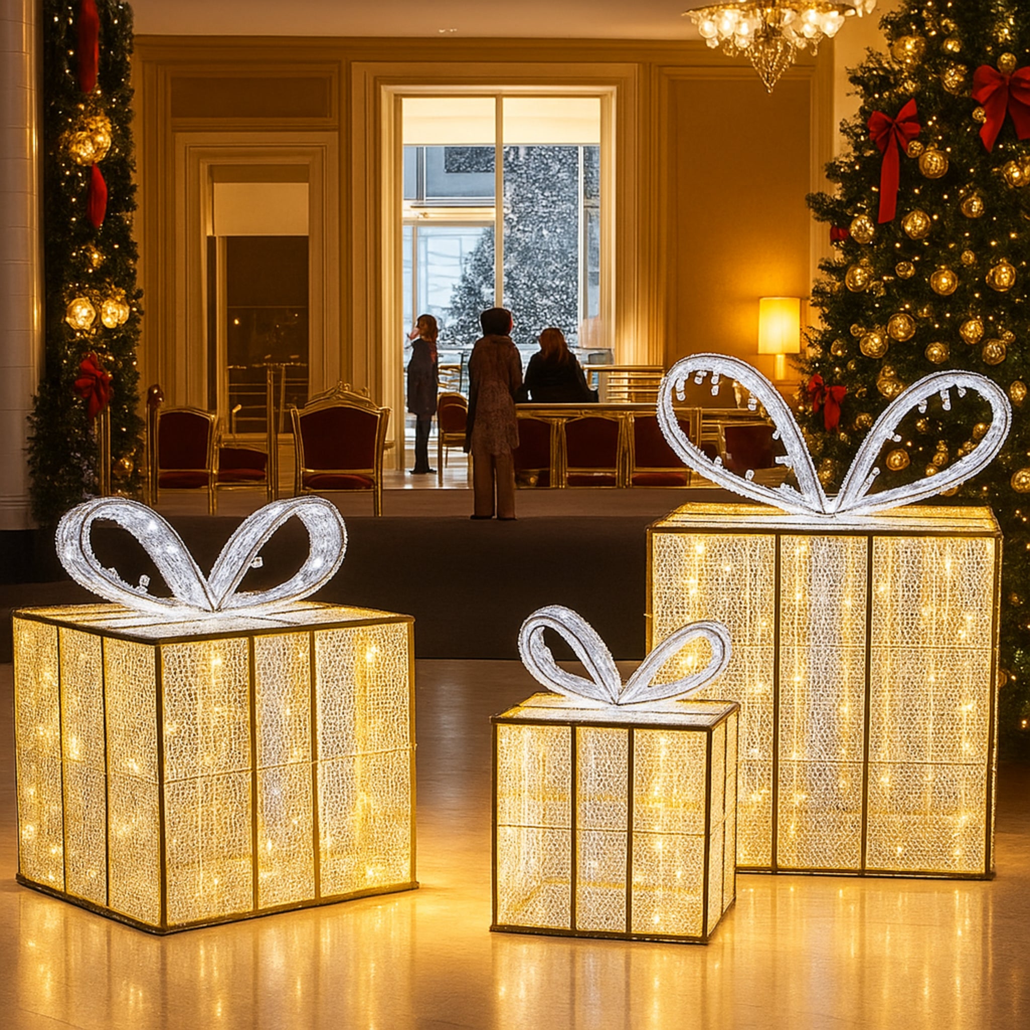 Giant Pre-Lit LED Gift Boxes (3) - Warm White & Cool White