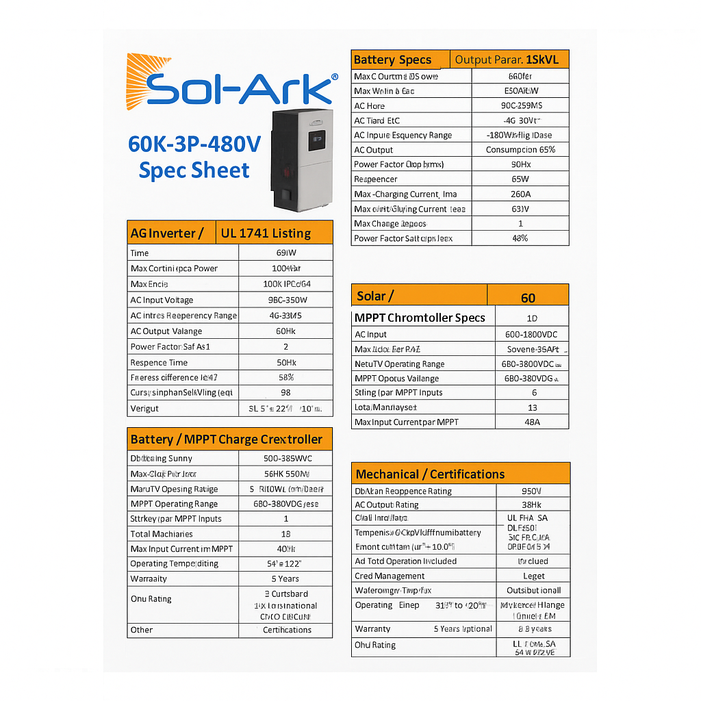 Commercial 60KW Solar Array - 3 Phase 208V Solar Kit + 2x 30K 208V Sol-Ark Inverter + 2x 60KW Sol-Ark OUTDOOR Lithium Battery +59.4KW Solar with Ground Mount and Wiring