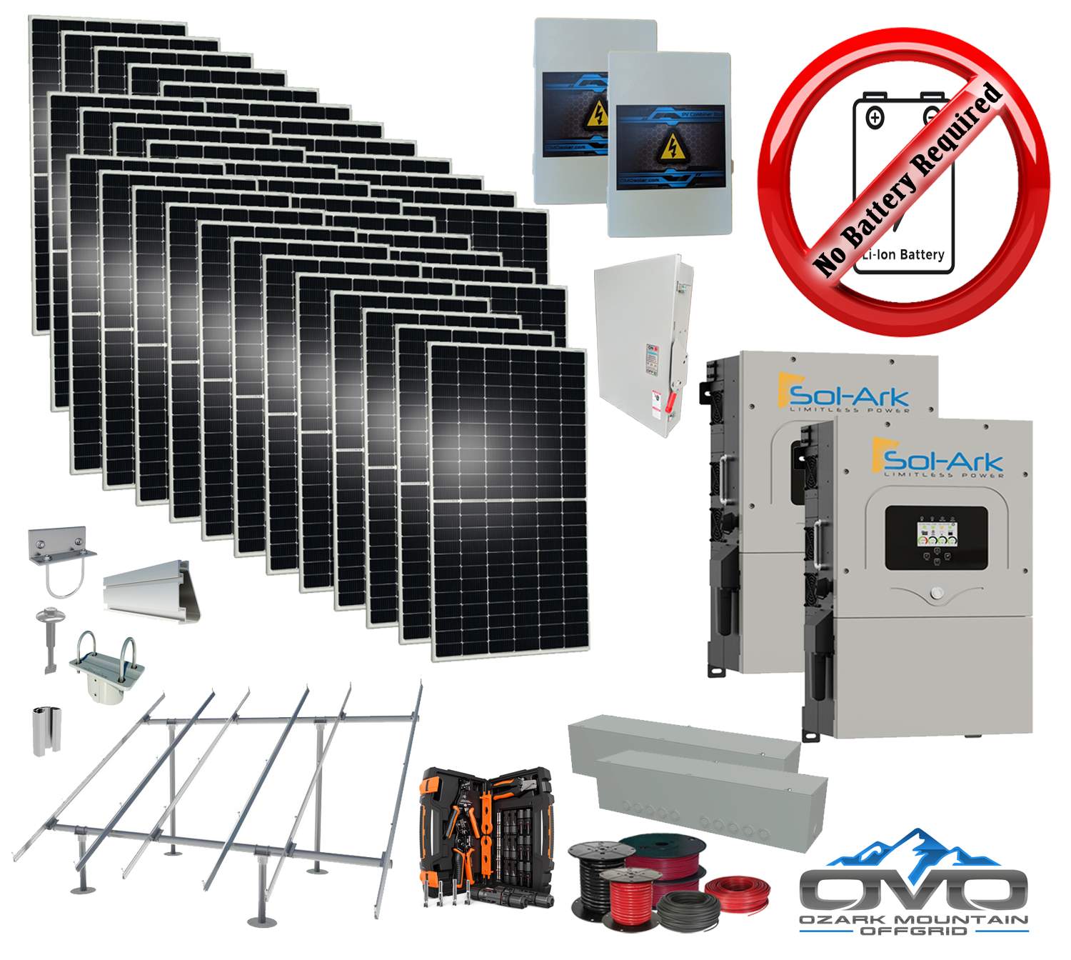 20KW Complete Offgrid Solar Kit + 2x 15K Sol-Ark Inverter +19.8KW Solar with Ground Mount and Wiring