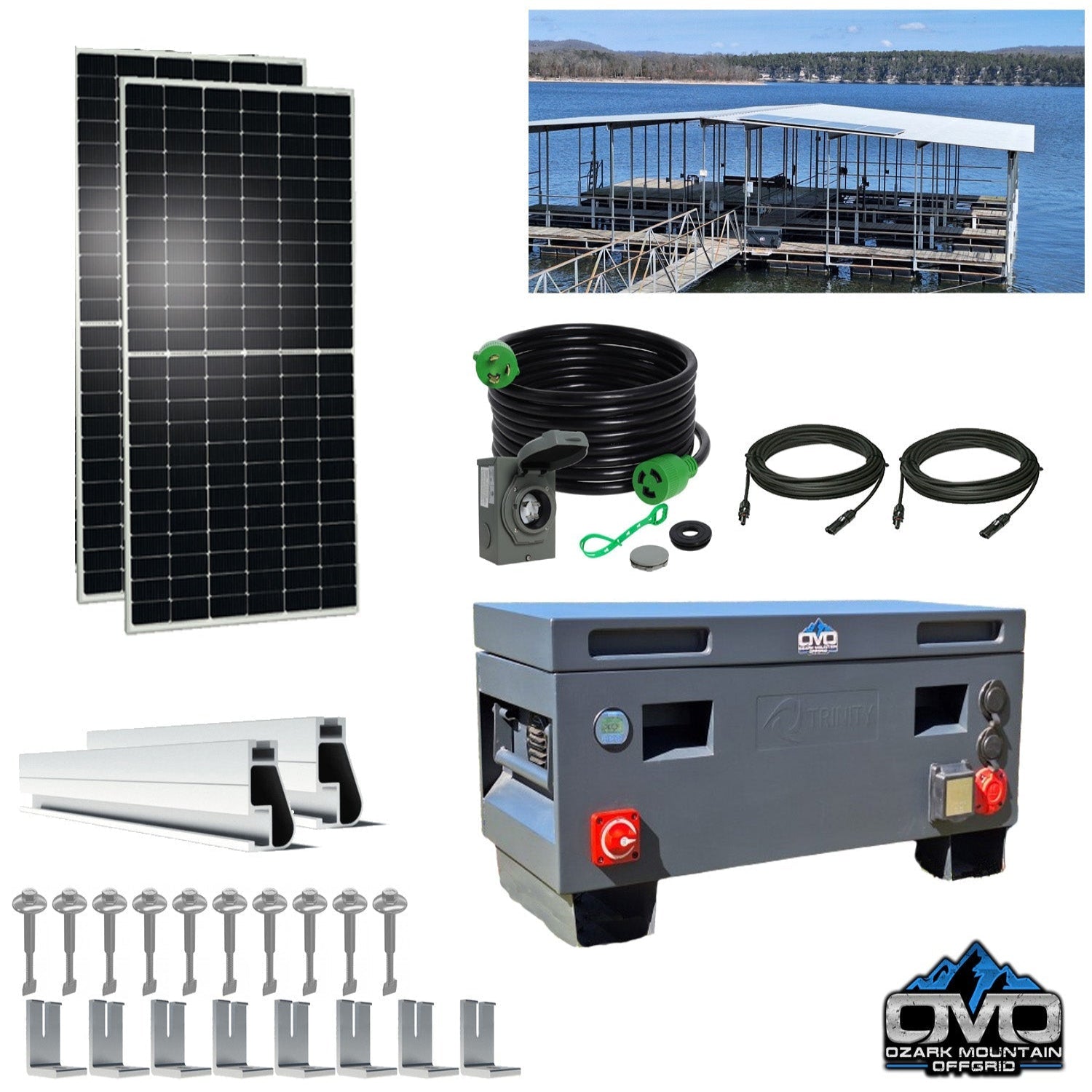 1.1KW Boat Dock Offgrid Solar Kit - Portable with Plug and Play Connections