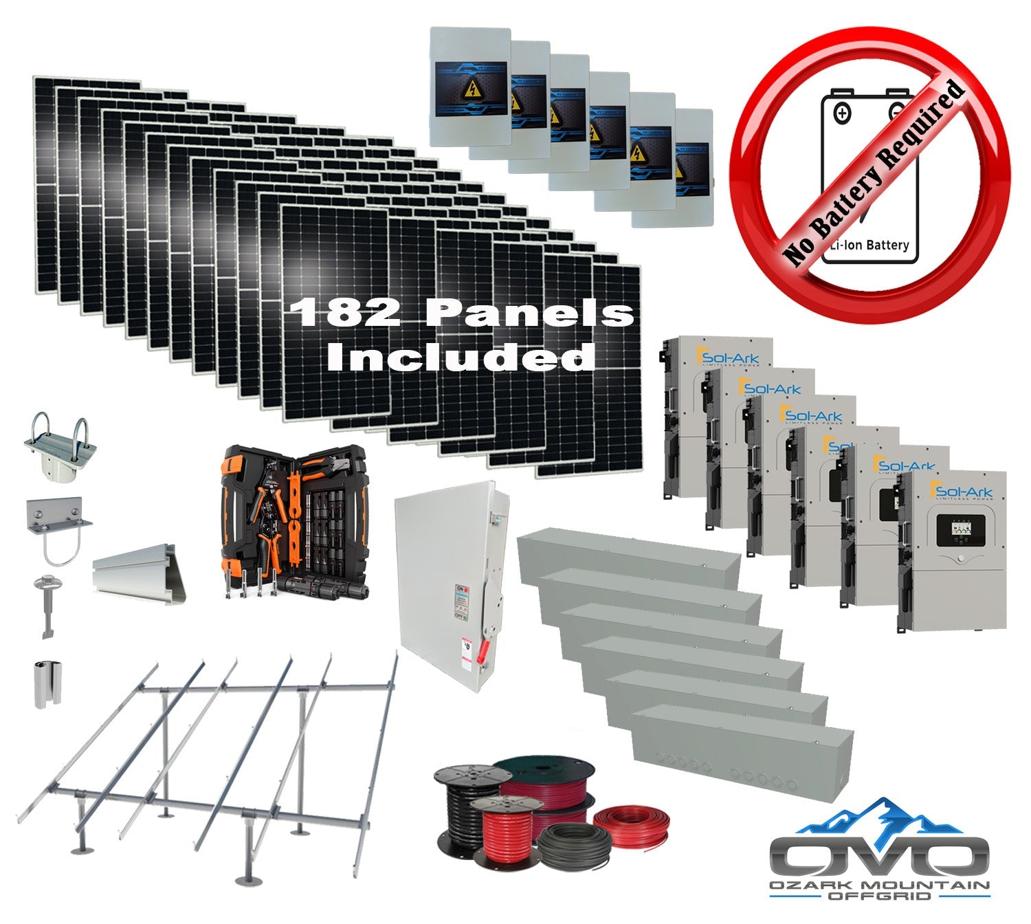 100KW Complete Offgrid Solar Kit + 6x 15K Sol-Ark Inverter +100.2KW Solar with Ground Mount and Wiring