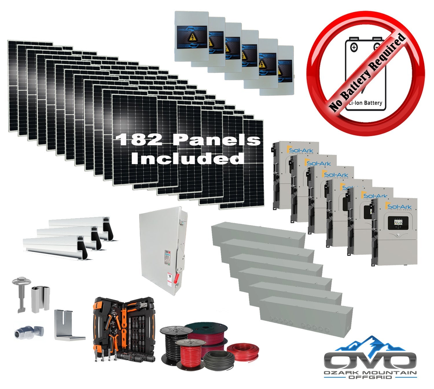 100KW Complete Offgrid Solar Kit + 6x 15K Sol-Ark Inverter +100.2KW Solar with Mounting Rails and Wiring