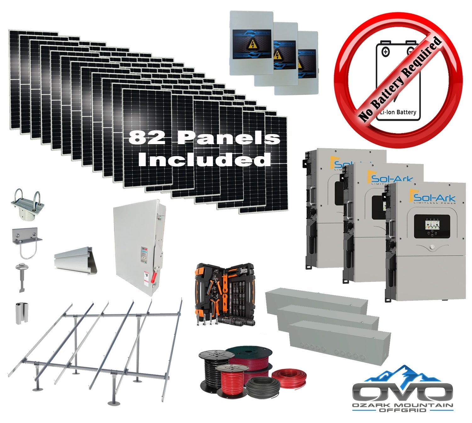 45KW Complete Offgrid Solar Kit + 3x 15K Sol-Ark Inverter +45.1KW Solar with Ground Mount and Wiring