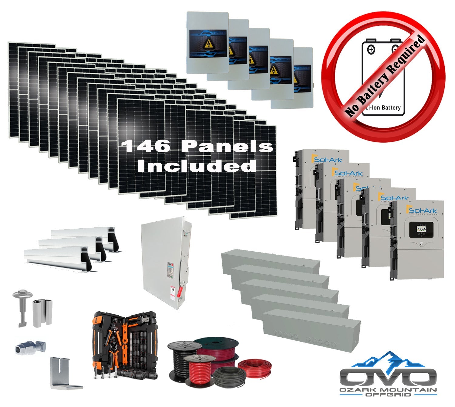 80KW Complete Offgrid Solar Kit + 5x 15K Sol-Ark Inverter +80.3KW Solar with Mounting Rails and Wiring