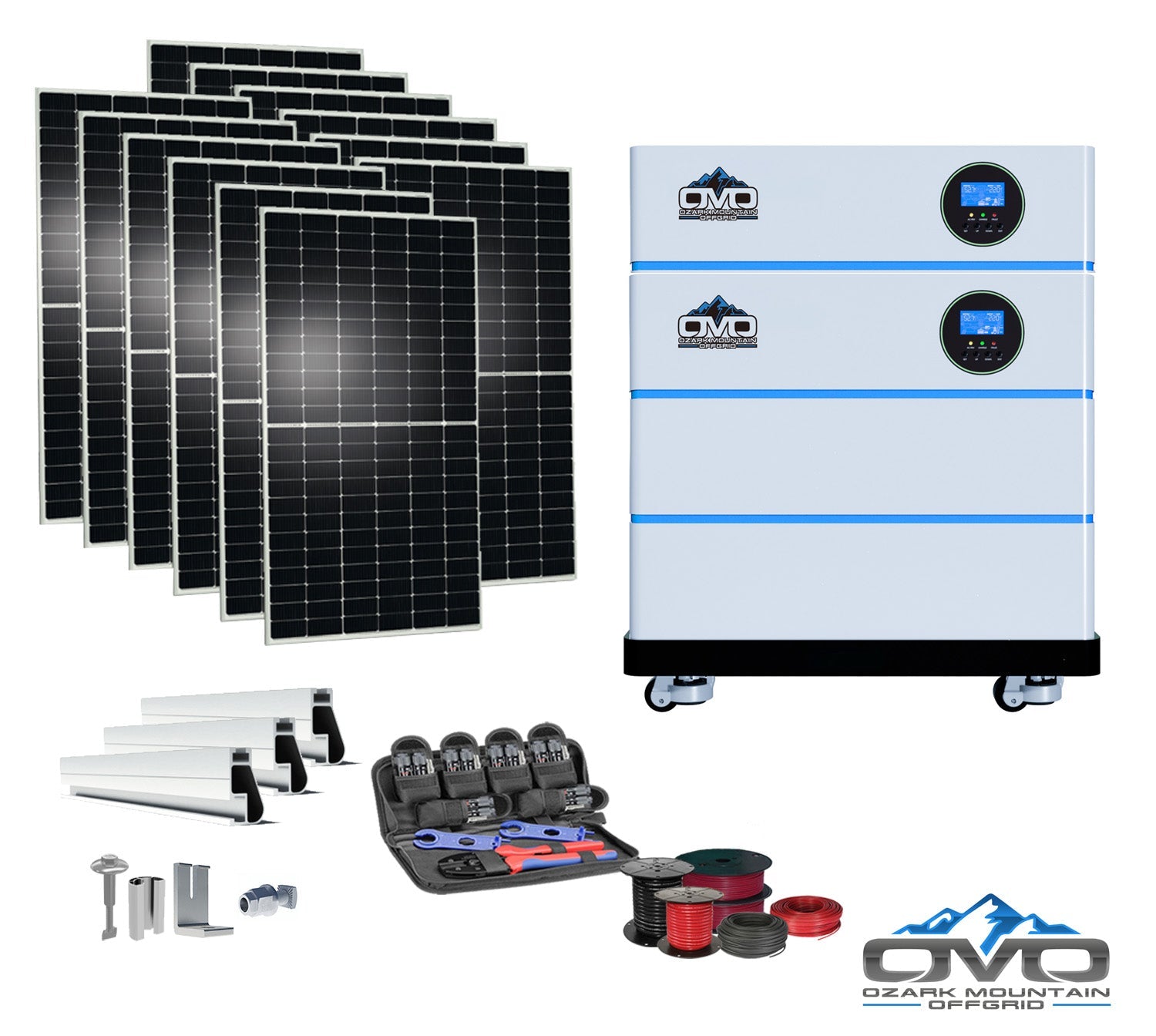 6KW OMO All-In-One Customizable Stacking Inverter/Battery System 120/240 11000W Total Inverter Output + 10.24K Lithium Battery + 6.6KW Solar Roof Mount