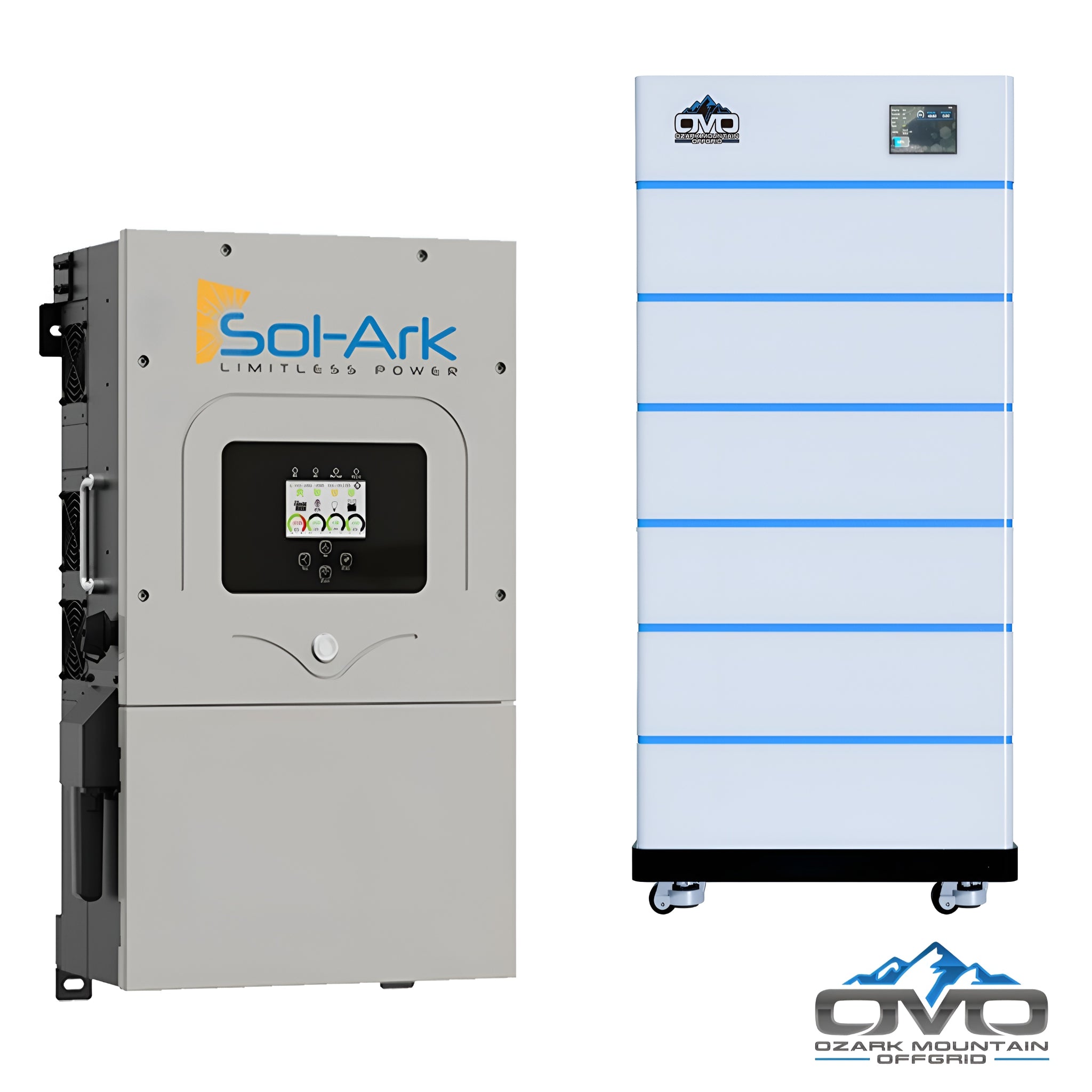 12KW Complete Offgrid Solar Kit - 15K Sol-Ark Inverter + 30.72KW OMO Stack Lithium Battery +13.2KW Solar with Mounting Rails and Wiring