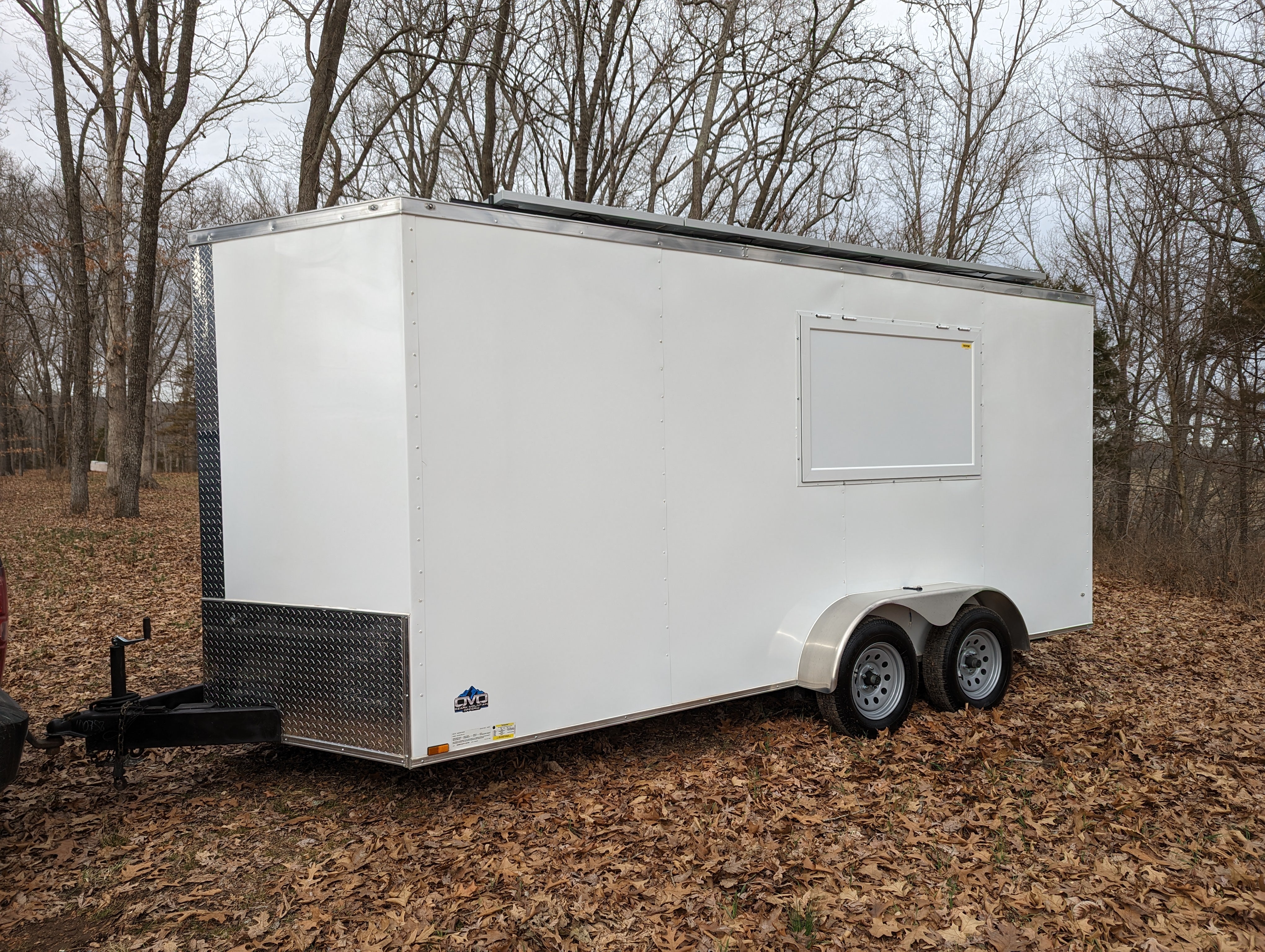 16' Enclosed SOLAR POWERED Offgrid Self-Sufficient Trailer - Concession Window Expanded Solar Array / Expanded Lithium battery bank - MOBILE STOREFRONT VERSION
