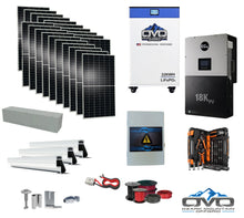 Load image into Gallery viewer, 10KW Complete Offgrid Solar Kit + EG4 18kPV + 32KW OMO 48V Freedom Series Lithium Battery + 11KW Solar with Roof Mounting Rails and Wiring