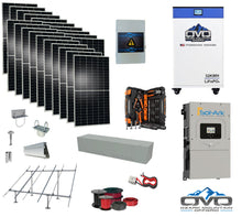 Load image into Gallery viewer, 10KW Complete Offgrid Solar Kit + 15K Sol-Ark Inverter + 32kWh OMO 48V Freedom Series Lithium Battery + 11KW Solar with Ground Mount Rails and Wiring
