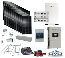 Load image into Gallery viewer, 10KW Complete Offgrid Solar Kit + 15.36kWh Pytes Lithium Battery + 15K Sol-Ark Inverter + 11KW Solar with Ground Mount Rails and Wiring