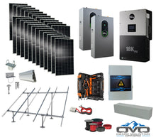 Load image into Gallery viewer, 12KW Complete Offgrid Solar Kit + EG4 18kPV + 2x 14.3KW 48V EG4 Lithium Indoor Wall Battery + 13.2KW Solar with Ground Mount and Wiring