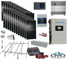 Load image into Gallery viewer, 12KW Complete Offgrid Solar Kit - 9.6kWh HOMEGRID Lithium Battery + 15K Sol-Ark Inverter +13.2KW Solar with Ground Mount Rails and Wiring