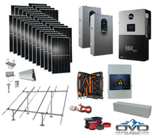 Load image into Gallery viewer, 15KW Complete Offgrid Solar Kit + EG4 18kPV +  2x 14.3KW 48V EG4 Lithium Indoor Wall Battery + 15.4KW Solar with Ground Mount and Wiring