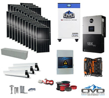 Load image into Gallery viewer, 15KW Complete Offgrid Solar Kit + EG4 18kPV + 32KW OMO 48V Freedom Series Lithium Battery + 15.4KW Solar with Roof Mounting Rails and Wiring