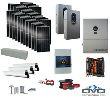 Load image into Gallery viewer, 15KW Complete Offgrid Solar Kit + EG4 FlexBOSS21 + 2x 14.3KW 48V EG4 Lithium Indoor Wall Battery + 15.4KW Solar with Roof Mounting Rails and Wiring