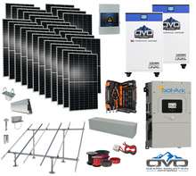 Load image into Gallery viewer, 15KW Complete Offgrid Solar Kit - 2x 32kWh OMO 48V Freedom Series Lithium Battery + 15K Sol-Ark Inverter +15.4KW Solar with Ground Mount and Wiring