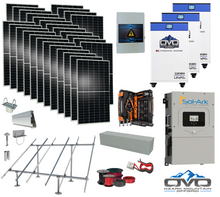 Load image into Gallery viewer, 15KW Complete Offgrid Solar Kit - 3x 32kWh OMO 48V Freedom Series Lithium Battery + 15K Sol-Ark Inverter +15.4KW Solar with Ground Mount and Wiring