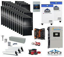 Load image into Gallery viewer, 15KW Complete Offgrid Solar Kit - 2x 32kWh OMO 48V Freedom Series Lithium Battery + 15K Sol-Ark Inverter +15.4KW Solar with Roof Mount and Wiring