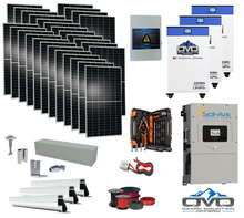 Load image into Gallery viewer, 15KW Complete Offgrid Solar Kit - 3x 32kWh OMO 48V Freedom Series Lithium Battery + 15K Sol-Ark Inverter +15.4KW Solar with Roof Mount and Wiring