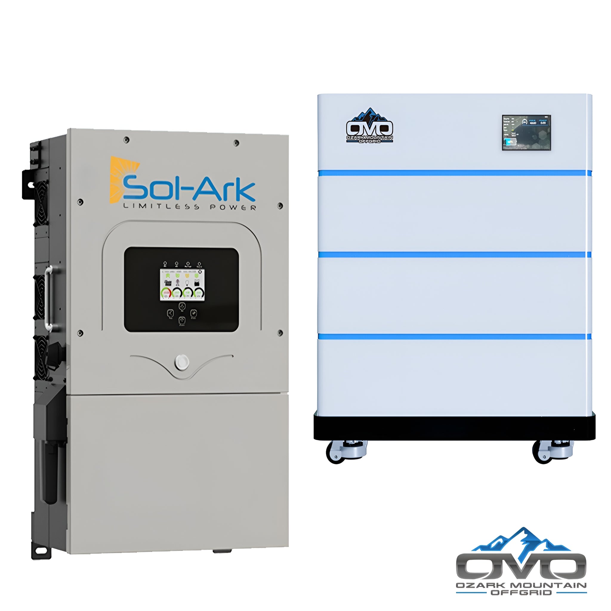 10KW Complete Offgrid Solar Kit - 15K Sol-Ark Inverter + 30.72KW OMO Stack Lithium Battery +11KW Solar with Mounting Rails and Wiring