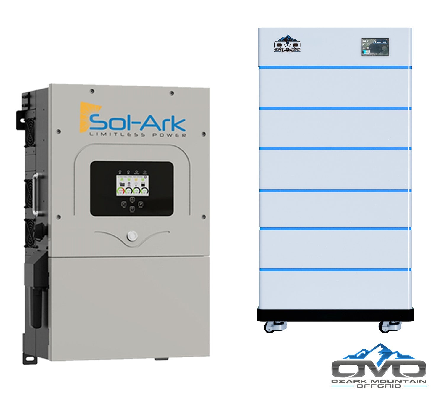 12KW Complete Offgrid Solar Kit - 15K Sol-Ark Inverter + 30.72KW OMO Stack Lithium Battery +13.2KW Solar with Mounting Rails and Wiring