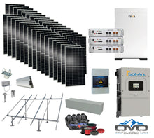 Load image into Gallery viewer, 17KW Complete Offgrid Solar Kit - 15.36kWh Pytes Lithium Battery + 15K Sol-Ark Inverter +17.6KW Solar with Ground Mount and Wiring