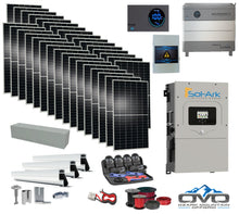 Load image into Gallery viewer, 17KW Complete Offgrid Solar Kit - 9.6kWh Lithium Battery + 15K Sol-Ark Inverter +17.6KW Solar with Mounting Rails and Wiring
