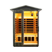 Load image into Gallery viewer, Premium 2-Person Black Carbonized Walnut Low EMF Far Infrared Outdoor Sauna With Bluetooth Audio And LED Lighting (SAK16850)