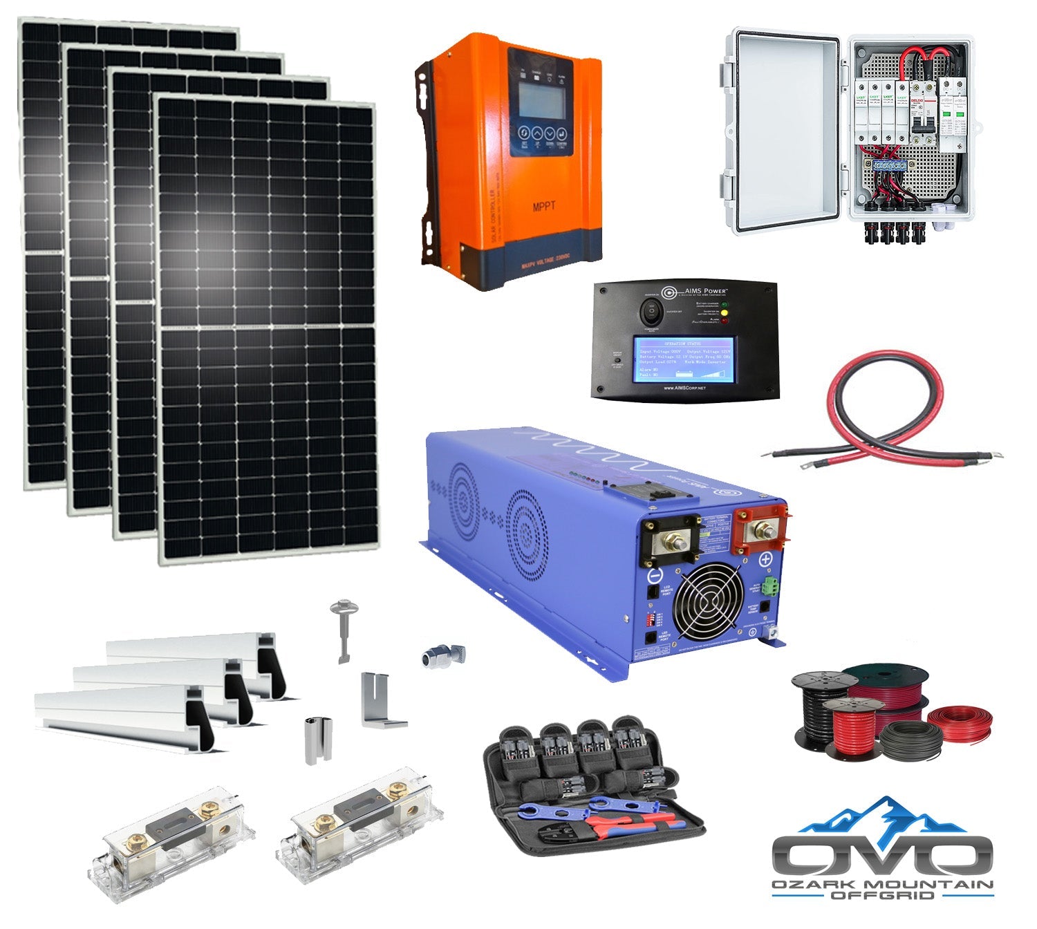 2.2KW Offgrid Solar Kit + 4KW AIMS Split Phase 110/220V Inverter with Wiring