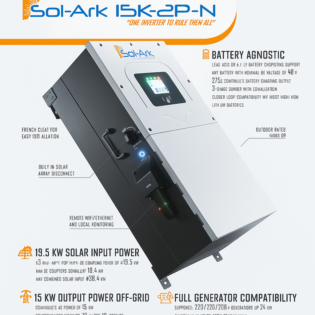 17KW Complete Offgrid Solar Kit - 15K Sol-Ark Inverter + 30.72KW OMO Stack Lithium Battery +17.6KW Solar with Ground Mount and Wiring