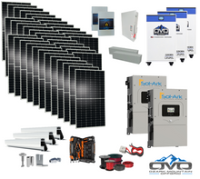 Load image into Gallery viewer, 20KW Complete Offgrid Solar Kit - 3x 32kWh OMO 48V Freedom Series Lithium Battery + 2x 15K Sol-Ark Inverter +19.8KW Solar with Roof Mount and Wiring (Copy)