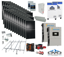 Load image into Gallery viewer, 20KW Complete Offgrid Solar Kit - 2x 32kWh OMO 48V Freedom Series Lithium Battery + 2x 15K Sol-Ark Inverter +19.8KW Solar with Ground Mount and Wiring
