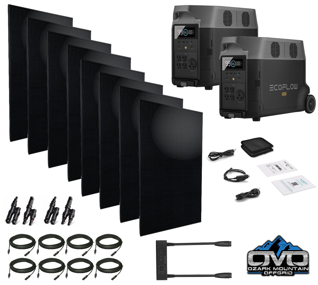 EcoFlow DELTA PRO 120/240V Output - 2x 3600 Watt Solar Generators / 7200wH Lithium Storage / 2600w Solar Complete Offgrid Kit