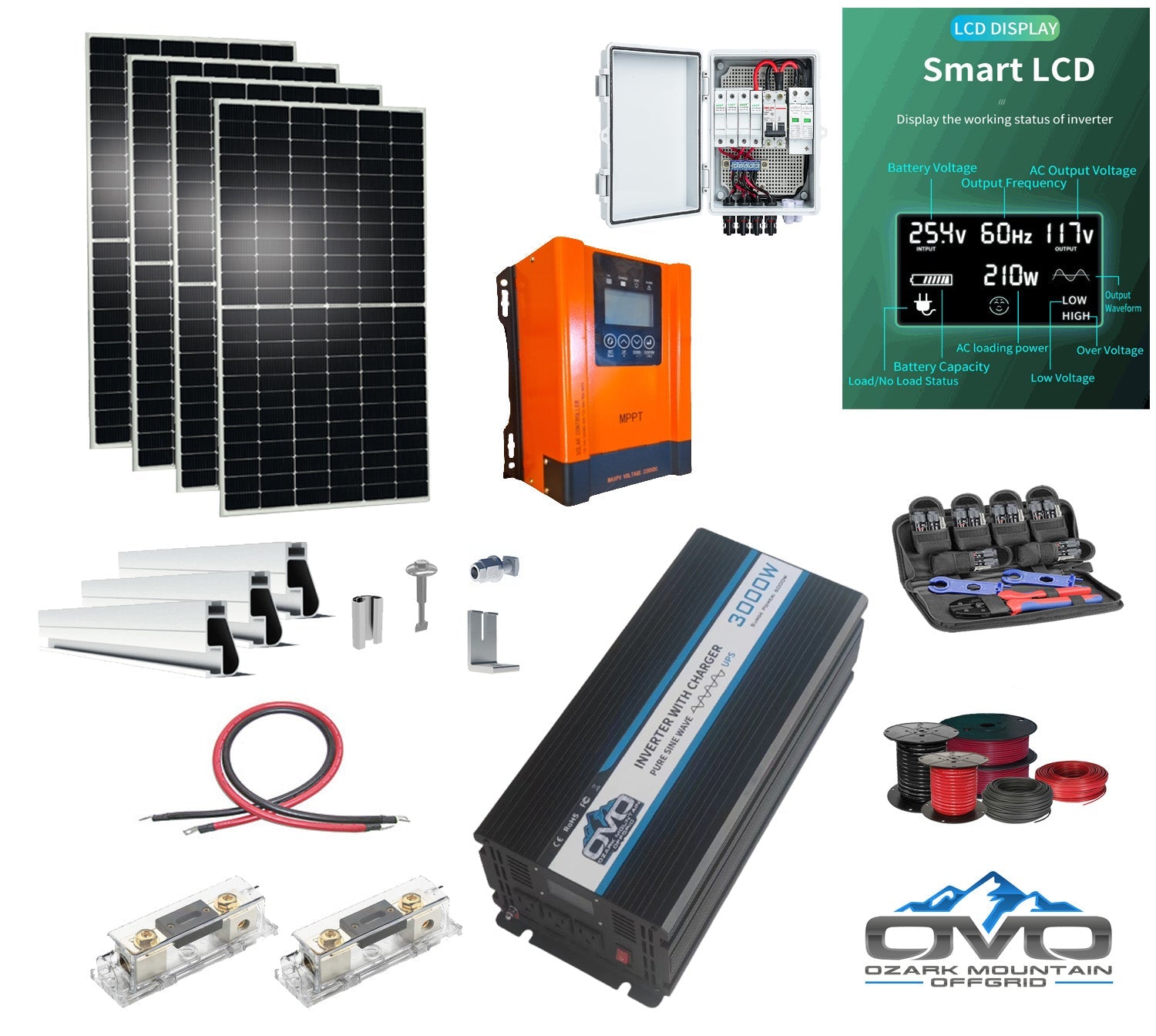 2.2KW Offgrid Solar Kit + 3KW Inverter/Charger + 60A MPPT Charge Controller