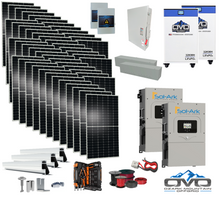 Load image into Gallery viewer, 25KW Complete Offgrid Solar Kit - 2x32kWh OMO 48V Freedom Series Lithium Battery + 2x 15K Sol-Ark Inverter +26.4KW Solar with Mounting Rails and Wiring