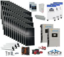 Load image into Gallery viewer, 25KW Complete Offgrid Solar Kit - 3x32kWh OMO 48V Freedom Series Lithium Battery + 2x 15K Sol-Ark Inverter +26.4KW Solar with Mounting Rails and Wiring