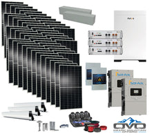 Load image into Gallery viewer, 25KW Complete Offgrid Solar Kit - 15.36kWh Pytes Lithium Battery + 2x15K Sol-Ark Inverter +26.4KW Solar with Mounting Rails and Wiring
