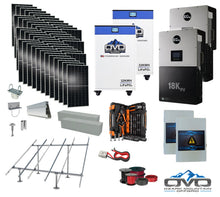 Load image into Gallery viewer, 25KW Complete Offgrid Solar Kit + EG4 18kPV + 2x 32KW OMO 48V Freedom Series Lithium Battery + 26.4KW Solar with Ground Mount and Wiring