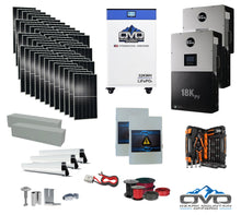 Load image into Gallery viewer, 25KW Complete Offgrid Solar Kit + EG4 18kPV + 32KW OMO 48V Freedom Series Lithium Battery + 26.4KW Solar with Roof Mounting Rails and Wiring