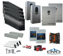 Load image into Gallery viewer, 25KW Complete Offgrid Solar Kit + EG4 FlexBOSS21 + 2x 14.3KW 48V EG4 Lithium Indoor Wall Battery + 26.4KW Solar with Roof Mounting Rails and Wiring