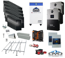 Load image into Gallery viewer, 30KW Complete Offgrid Solar Kit + EG4 18kPV + 32KW OMO 48V Freedom Series Lithium Battery + 30.8KW Solar with Ground Mount and Wiring