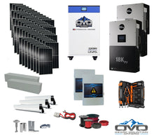 Load image into Gallery viewer, 30KW Complete Offgrid Solar Kit + EG4 18kPV + 32KW OMO 48V Freedom Series Lithium Battery + 30.8KW Solar with Roof Mounting Rails and Wiring