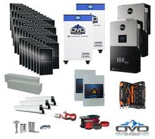 Load image into Gallery viewer, 30KW Complete Offgrid Solar Kit + EG4 18kPV + 2x 32KW OMO 48V Freedom Series Lithium Battery + 30.8KW Solar with Roof Mounting Rails and Wiring