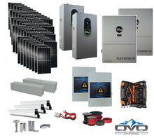 Load image into Gallery viewer, 30KW Complete Offgrid Solar Kit + EG4 FlexBOSS21 + 2x 14.3KW 48V EG4 Lithium Indoor Wall Battery + 30.8KW Solar with Roof Mounting Rails and Wiring