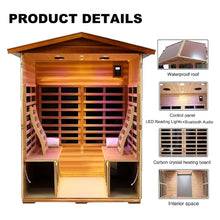 Load image into Gallery viewer, Premium 4-Person Luxury Low EMF Outdoor FAR Infrared Home Sauna With Bluetooth Audio, 2050W (SAK15372)