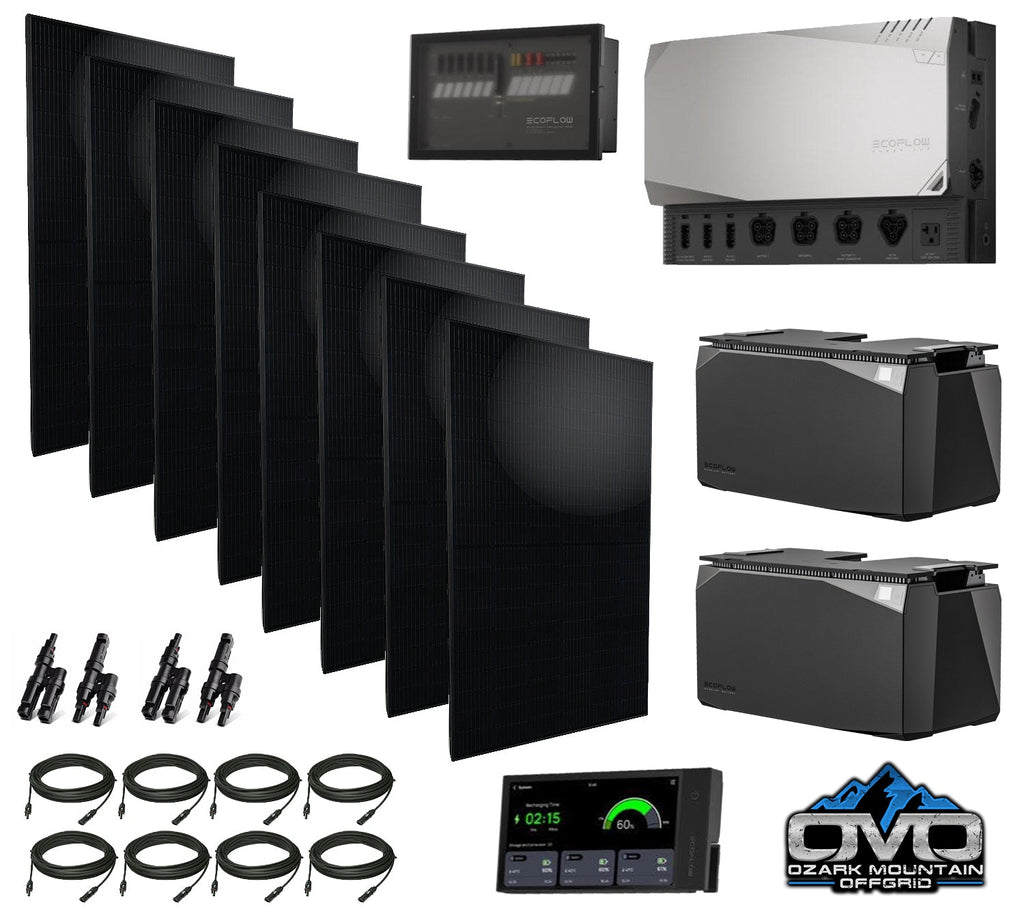 EcoFlow Power Kit 120V Output - 1x 3600 Watt Solar Generator / 10000wH Lithium Storage / 2600w Solar Complete Offgrid Kit